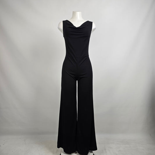 Vintage Fersten Black Sleeveless Wide Leg Jumpsuit Size M