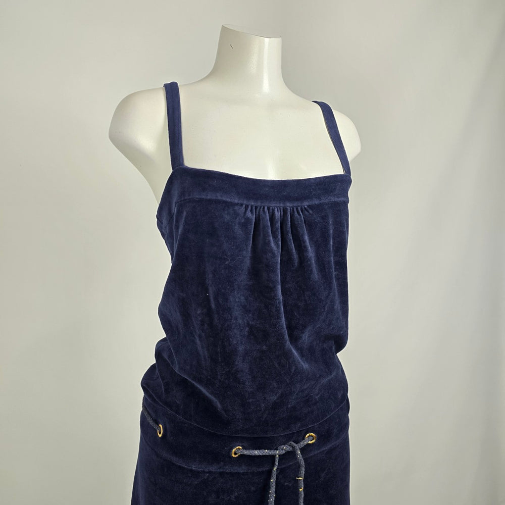 Juicy Couture Blue Velour Velvet Drawstring Wide Leg Jumpsuit Size M