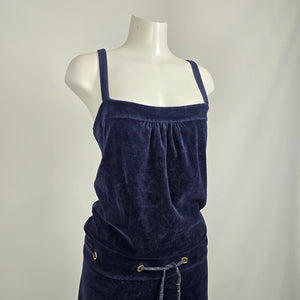 Juicy Couture Blue Velour Velvet Drawstring Wide Leg Jumpsuit Size M