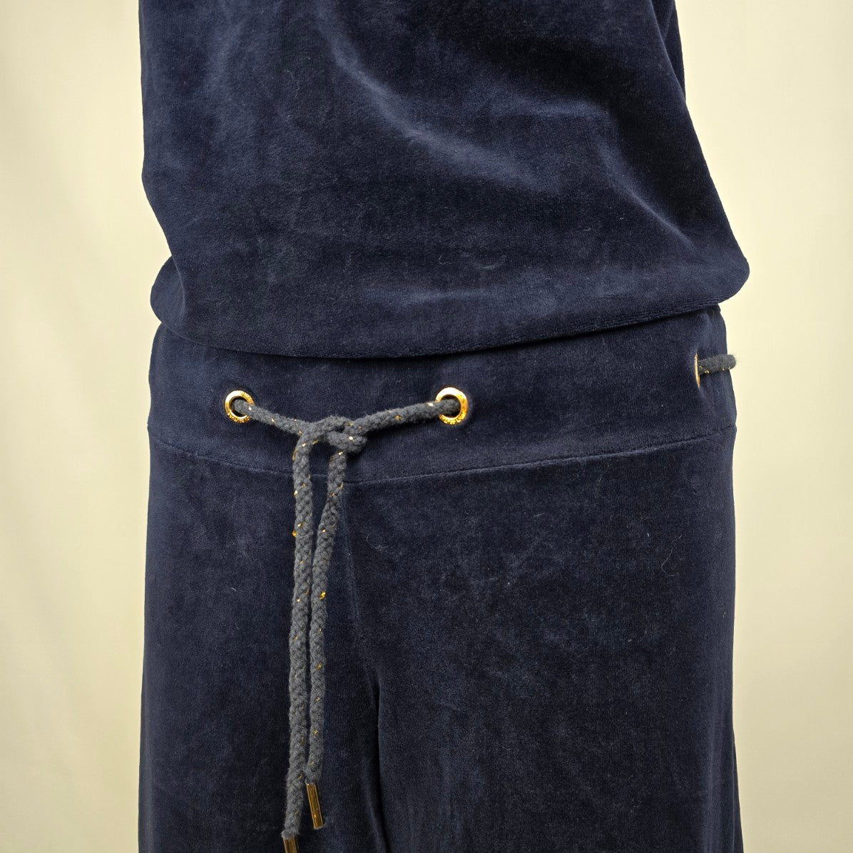 Juicy Couture Blue Velour Velvet Drawstring Wide Leg Jumpsuit Size M