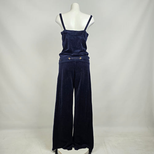 Juicy Couture Blue Velour Velvet Drawstring Wide Leg Jumpsuit Size M
