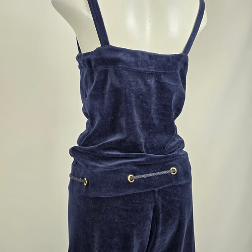 Juicy Couture Blue Velour Velvet Drawstring Wide Leg Jumpsuit Size M