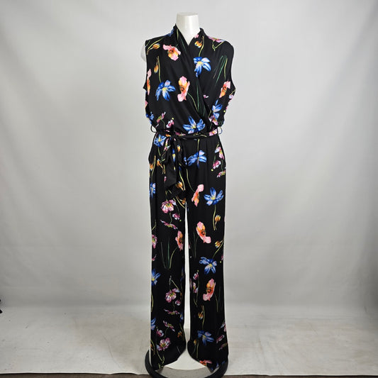 Guillaume Black & Blue Floral Wide Leg Jumpsuit Size L