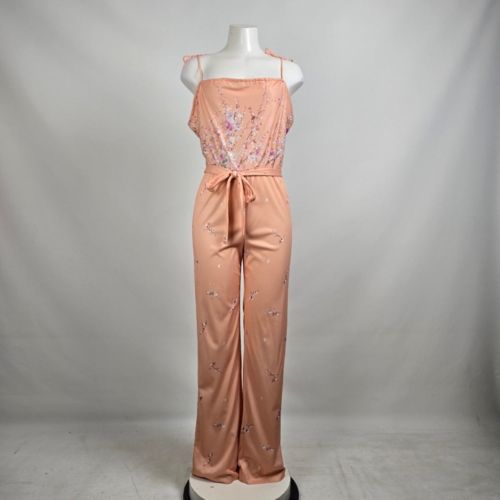 Vintage Nancy G Peach Floral Jumpsuit Size 9/10