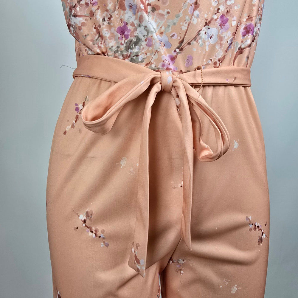 Vintage Nancy G Peach Floral Jumpsuit Size 9/10