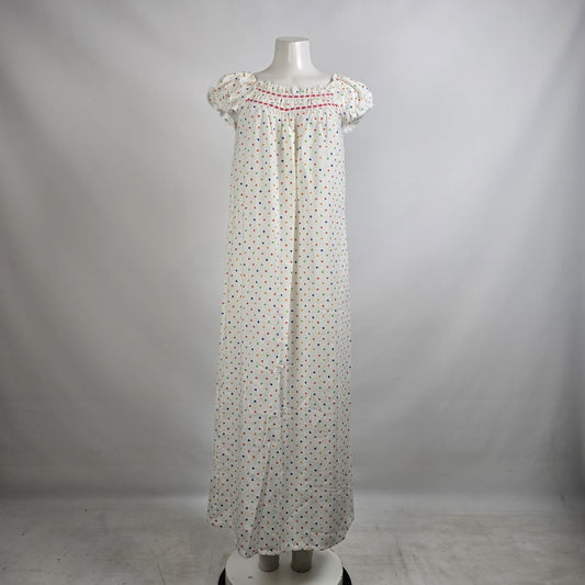 Vintage White Colorful Polka Dot Nightgown Dress Size M