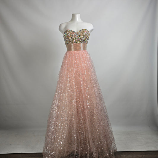 La Femme Pink Beaded Bodice Princess Tulle Grad Event Gown Size 4