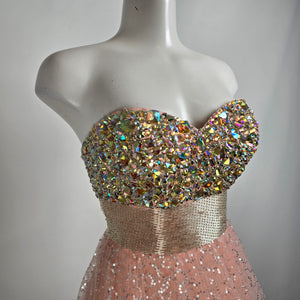 La Femme Pink Beaded Bodice Princess Tulle Grad Event Gown Size 4