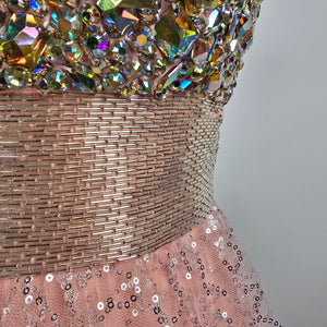 La Femme Pink Beaded Bodice Princess Tulle Grad Event Gown Size 4