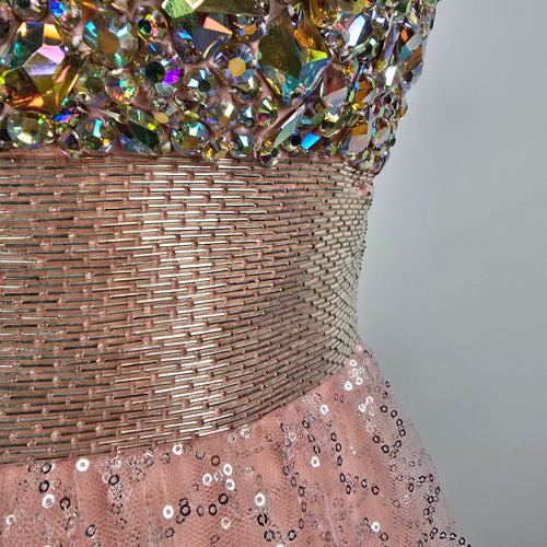 La Femme Pink Beaded Bodice Princess Tulle Grad Event Gown Size 4