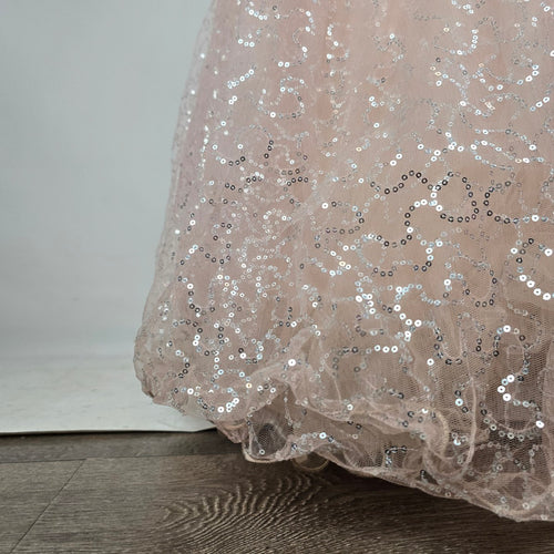 La Femme Pink Beaded Bodice Princess Tulle Grad Event Gown Size 4