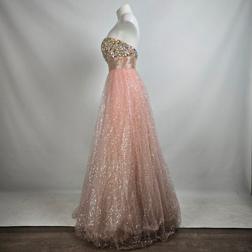 La Femme Pink Beaded Bodice Princess Tulle Grad Event Gown Size 4
