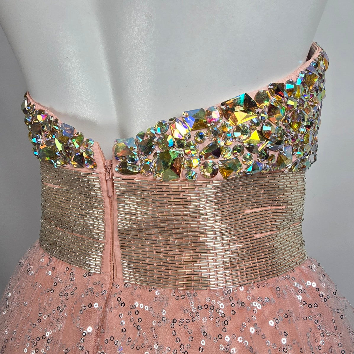 La Femme Pink Beaded Bodice Princess Tulle Grad Event Gown Size 4