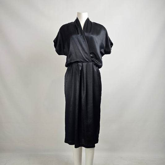 Vintage Black Crossover Top MIdi Dress Size M