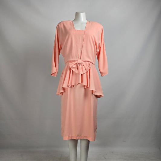 Vintage Peach Pink Peplum Midi Dress Size M