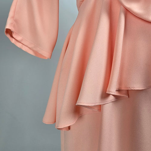 Vintage Peach Pink Peplum Midi Dress Size M
