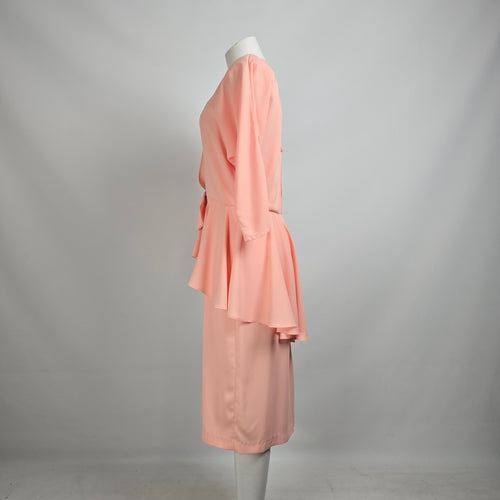 Vintage Peach Pink Peplum Midi Dress Size M