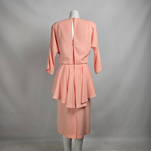 Vintage Peach Pink Peplum Midi Dress Size M
