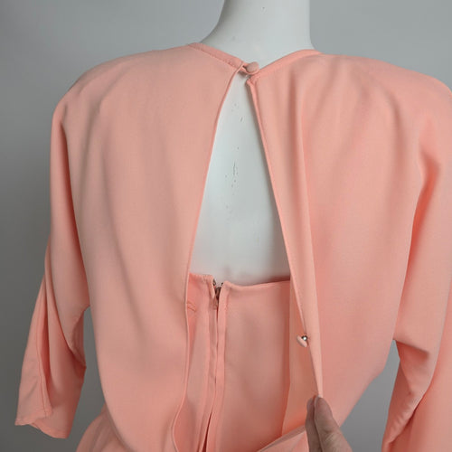 Vintage Peach Pink Peplum Midi Dress Size M