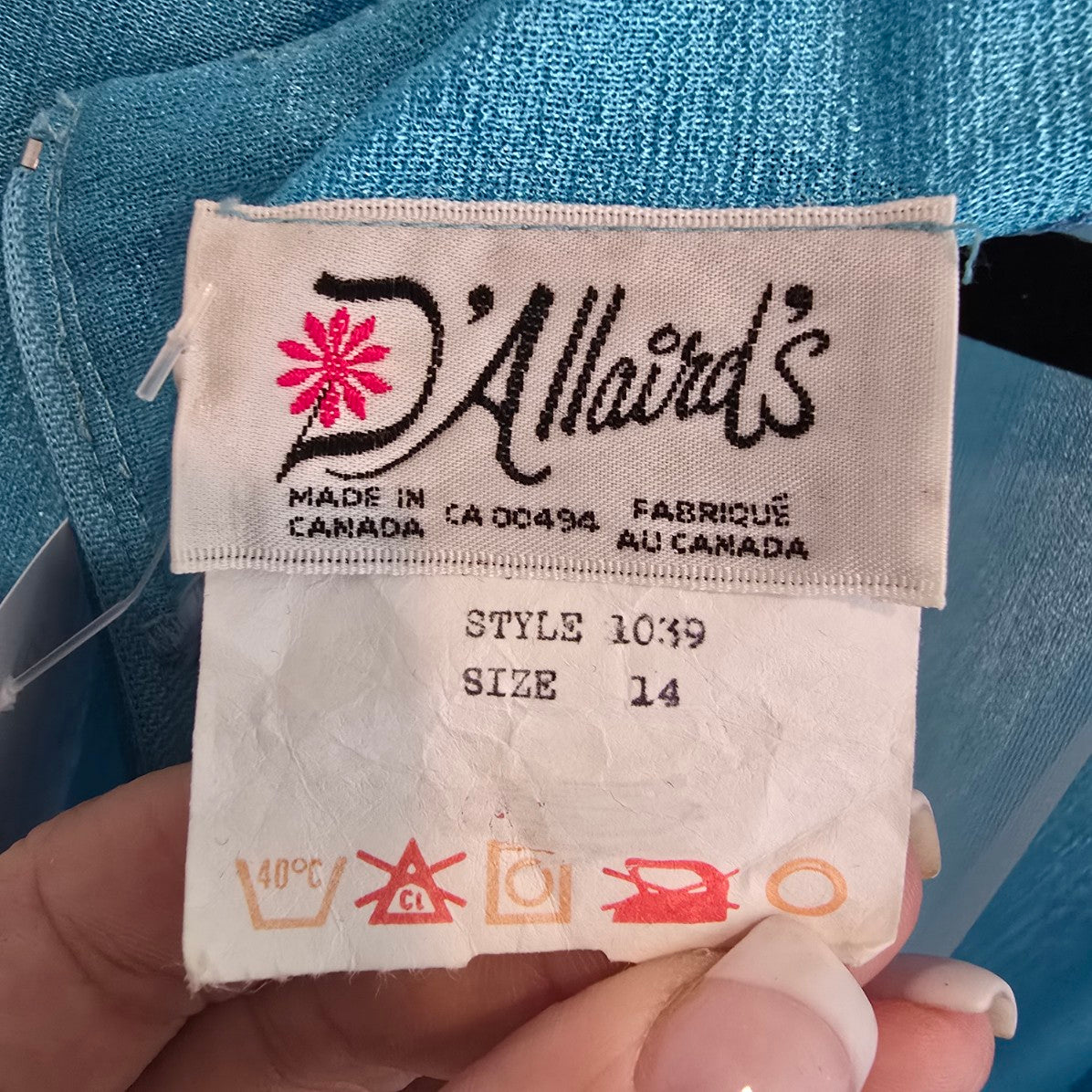 Vintage D'Allaird's Blue Long Sleeve Midi Dress Size 14