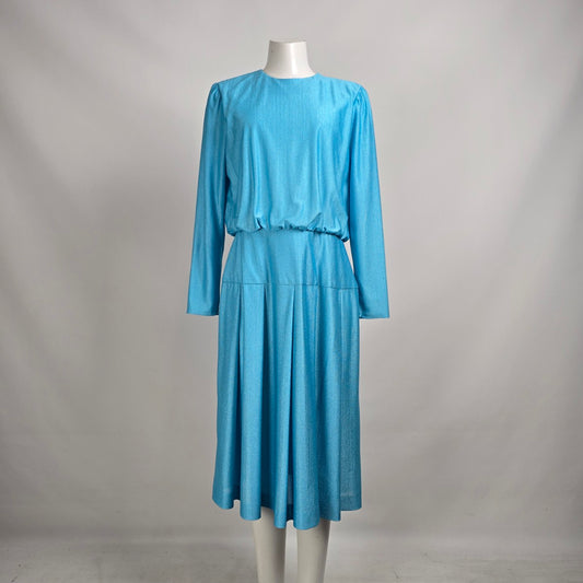Vintage D'Allaird's Blue Long Sleeve Midi Dress Size 14
