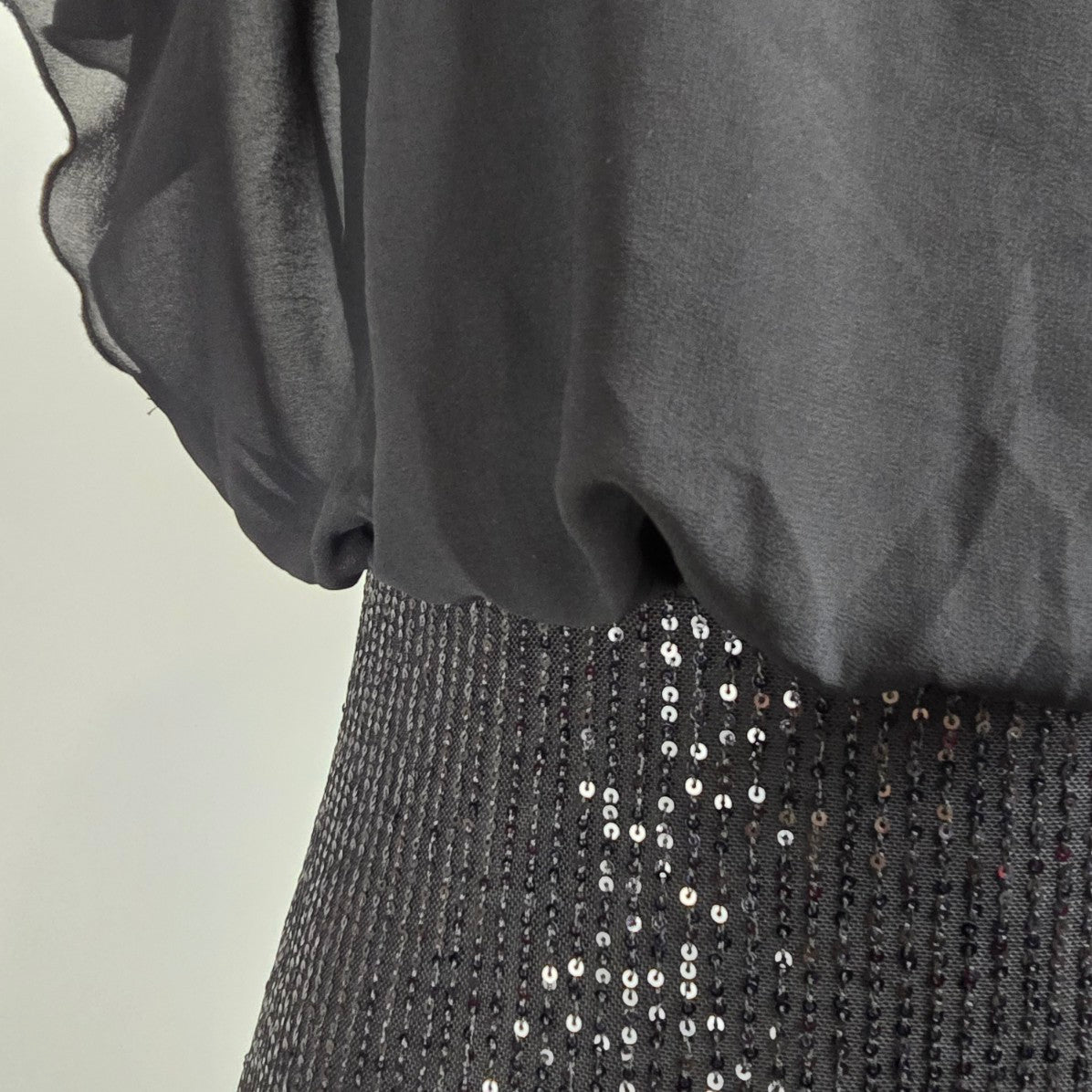 Black Sequined Chiffon Long Event Gown Size M