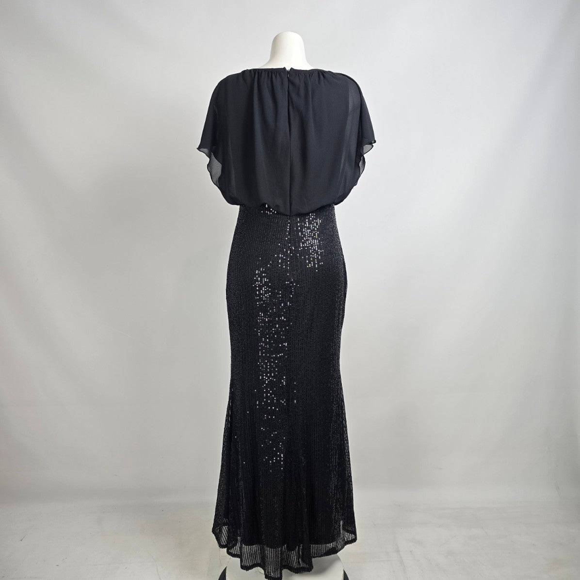 Black Sequined Chiffon Long Event Gown Size M