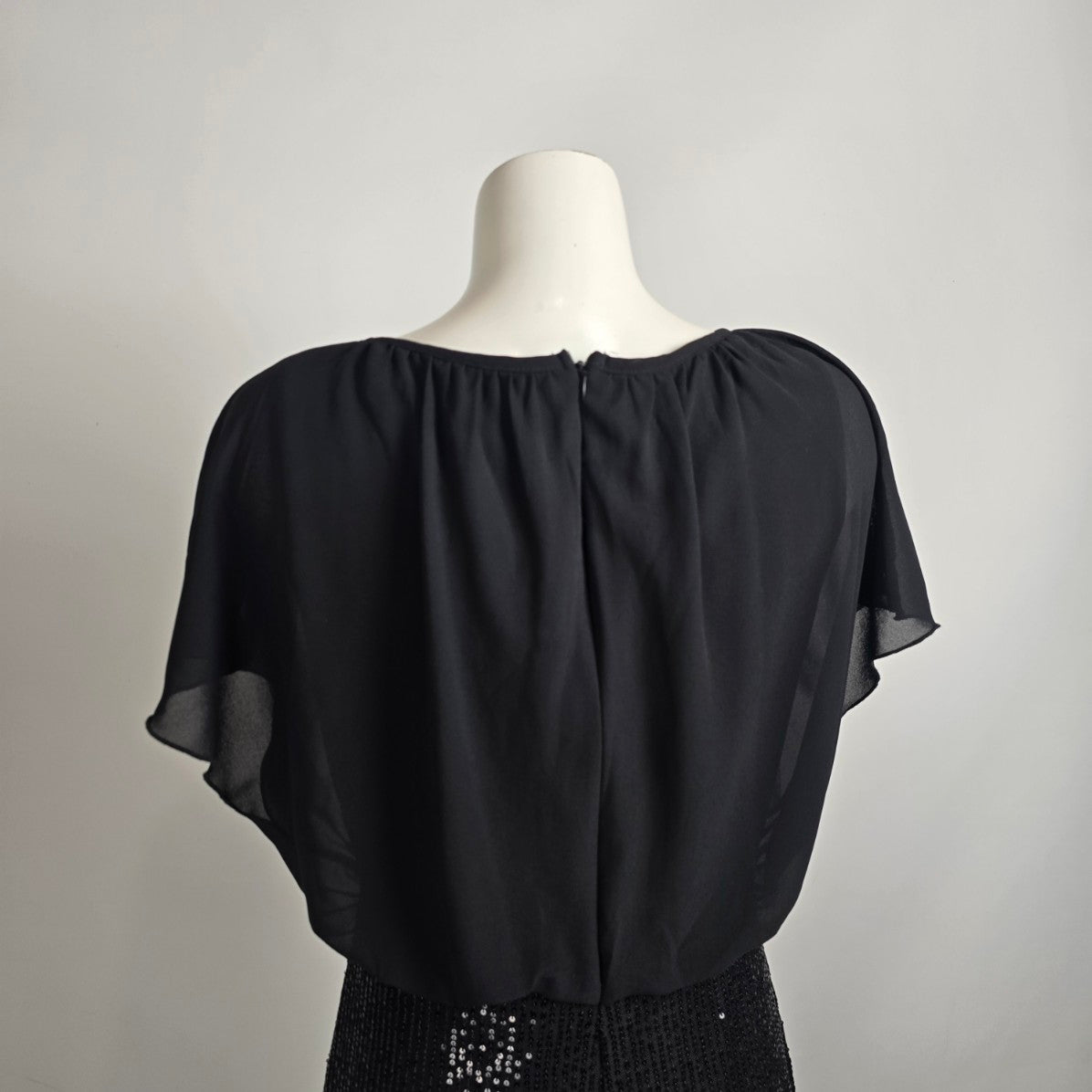 Black Sequined Chiffon Long Event Gown Size M