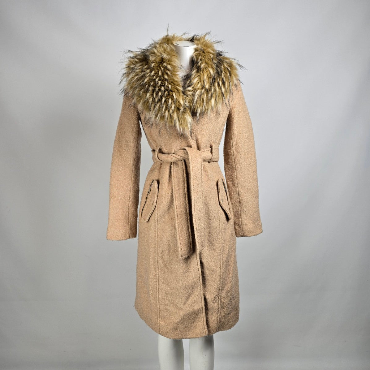 Guess Brown Faux Fur Button up Winter Coat Size XS