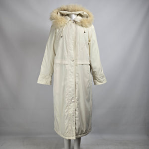 Vintage Luba Cream Faux Fur Hood Long Winter Jacket Size 12