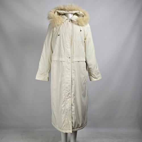 Vintage Luba Cream Faux Fur Hood Long Winter Jacket Size 12
