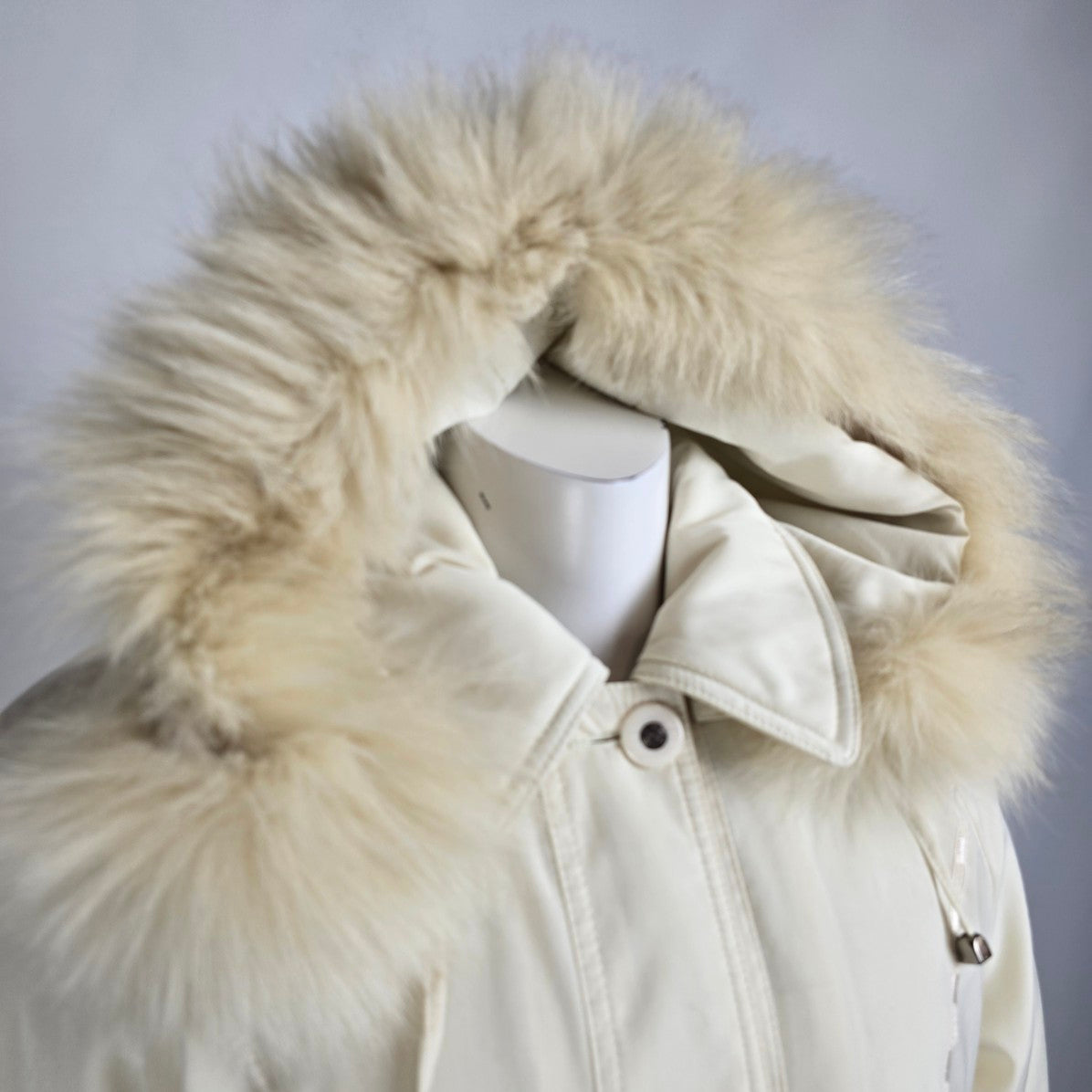 Vintage Luba Cream Faux Fur Hood Long Winter Jacket Size 12