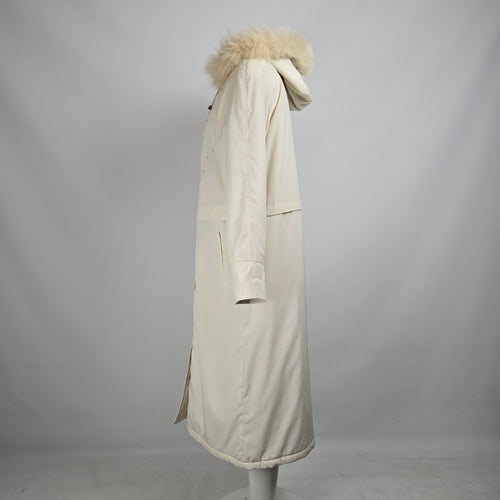 Vintage Luba Cream Faux Fur Hood Long Winter Jacket Size 12