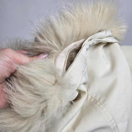 Vintage Luba Cream Faux Fur Hood Long Winter Jacket Size 12