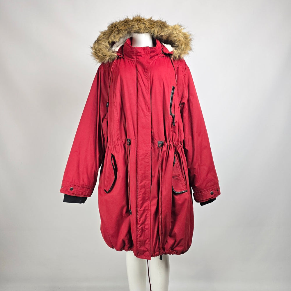 DC Jeans Red Faux Fur Trim Winter Jacket Size 5XL