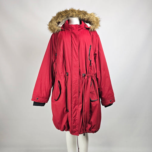 DC Jeans Red Faux Fur Trim Winter Jacket Size 5XL