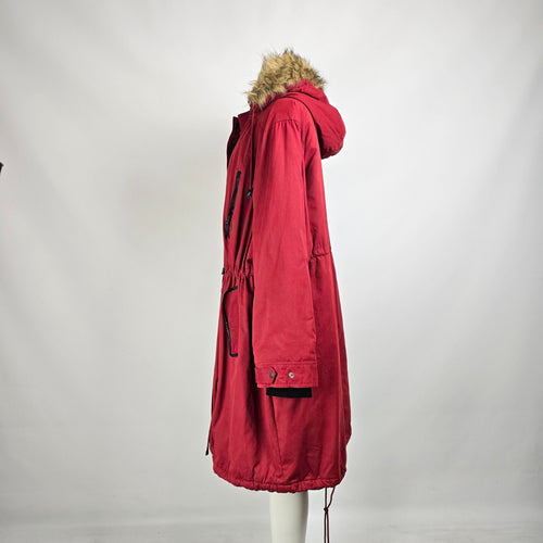 DC Jeans Red Faux Fur Trim Winter Jacket Size 5XL
