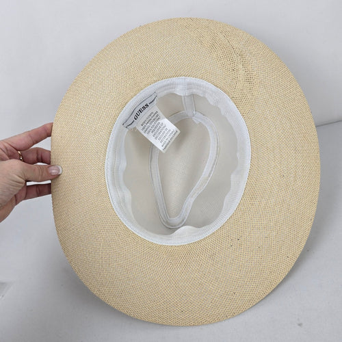Guess Cream Woven Wide Brim Straw Hat