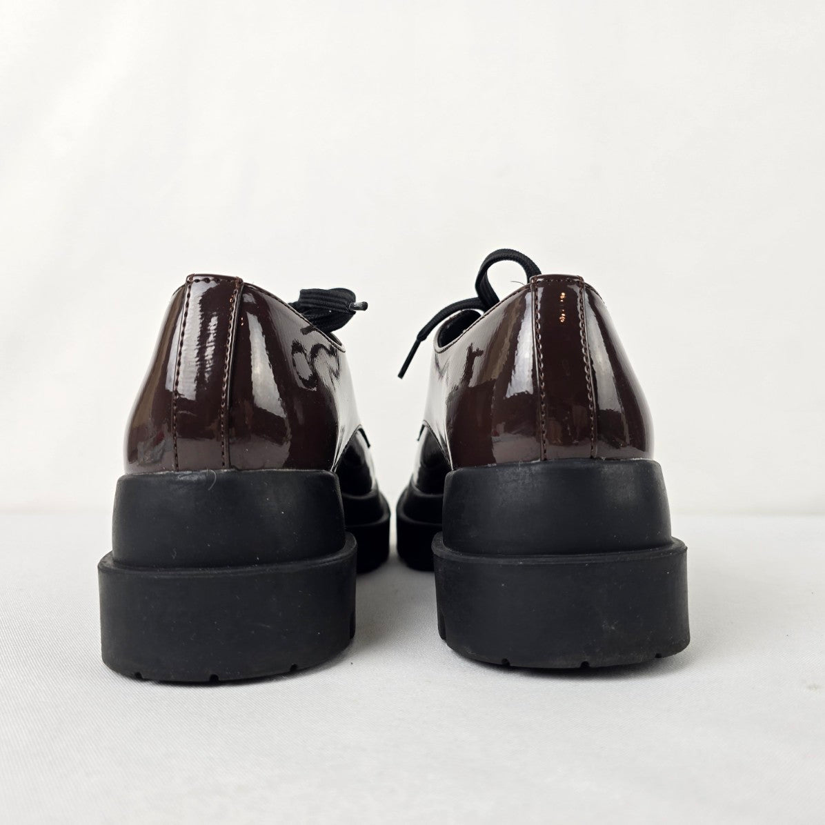 Call it Spring Brown Patent Lace Up Lug Heel Shoes Size 6.5