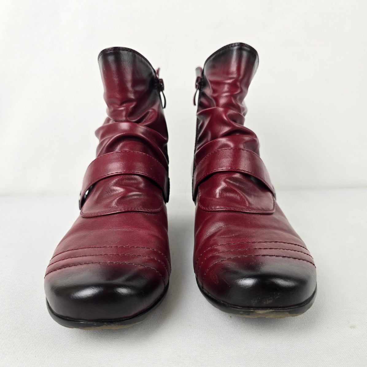 Red Button Detail Low Heel Ankle Boots Size 10