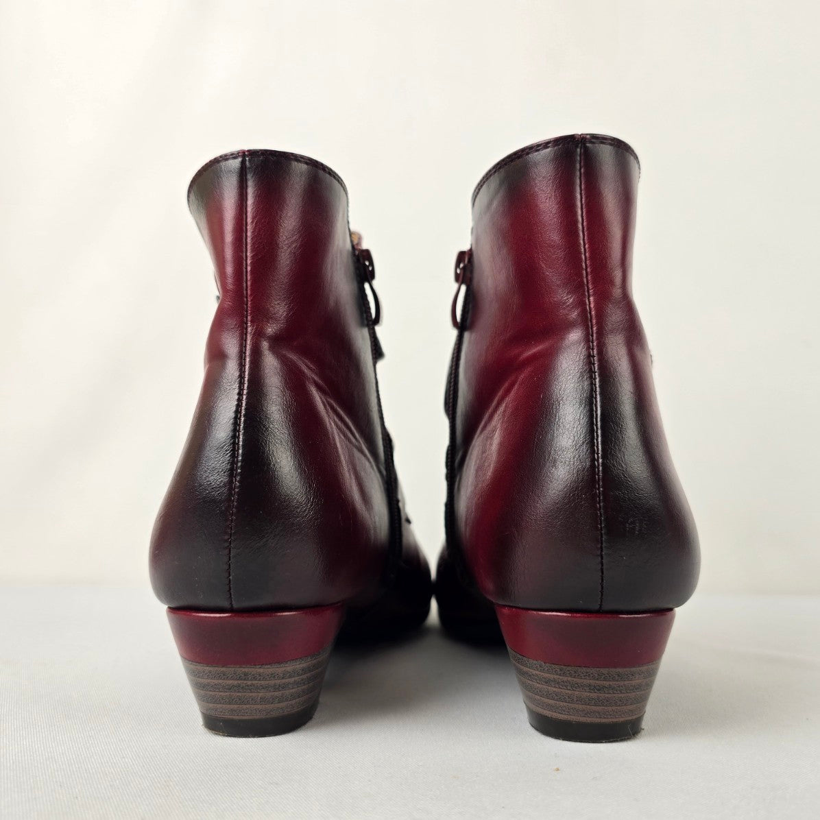 Red Button Detail Low Heel Ankle Boots Size 10