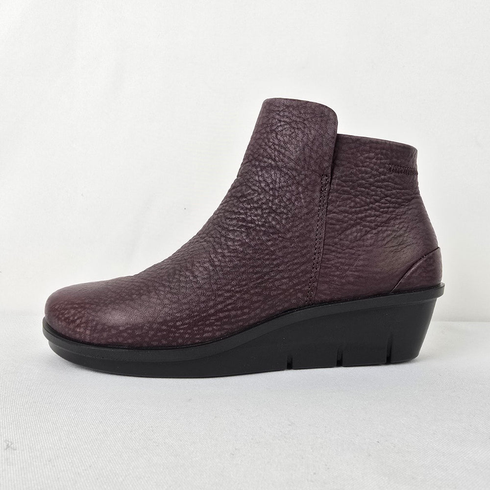 Ecco Purple Leather Wedge Heel Ankle Boots Size 5
