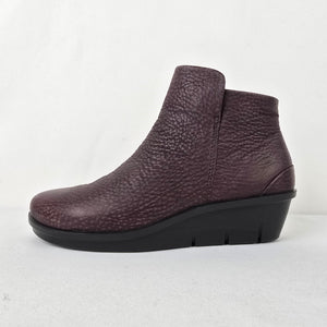 Ecco Purple Leather Wedge Heel Ankle Boots Size 5