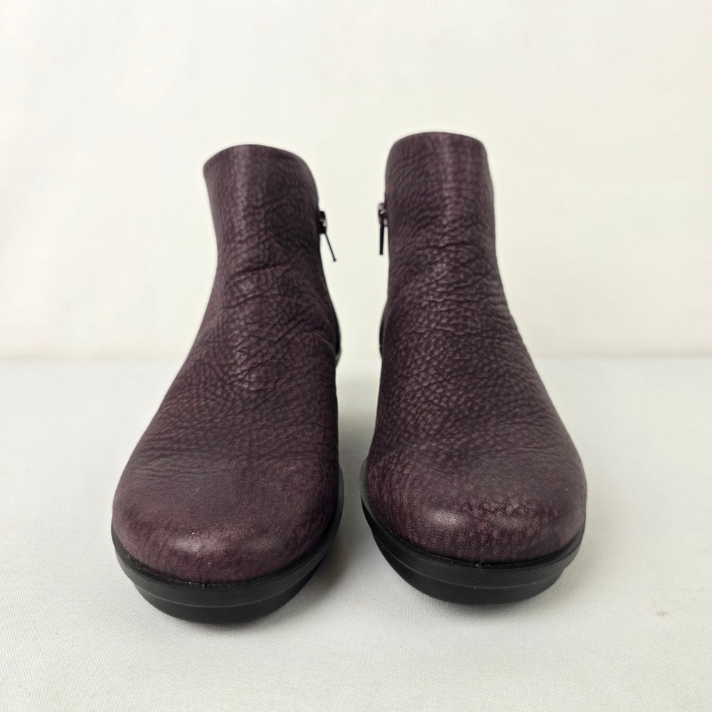 Ecco Purple Leather Wedge Heel Ankle Boots Size 5
