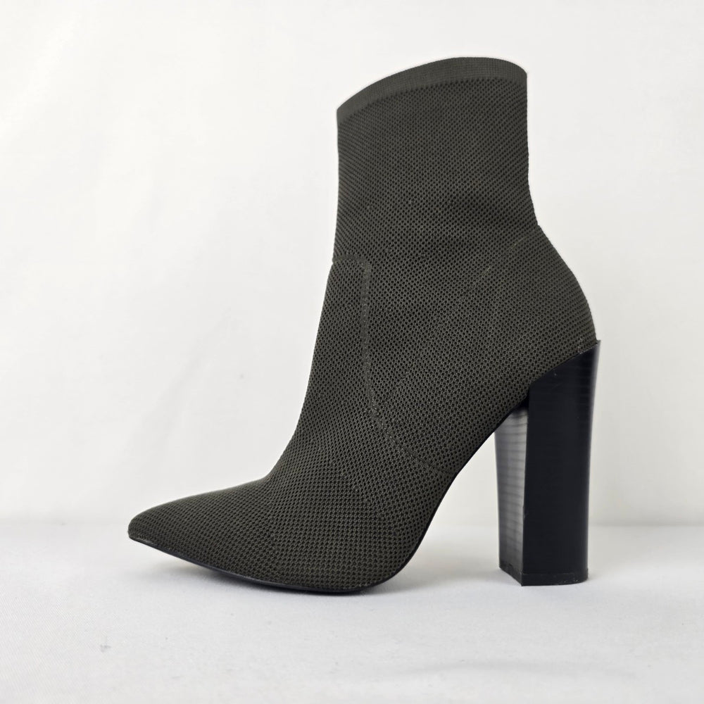 Call it Spring Grey Knit Block Heel Ankle Boots Size 7
