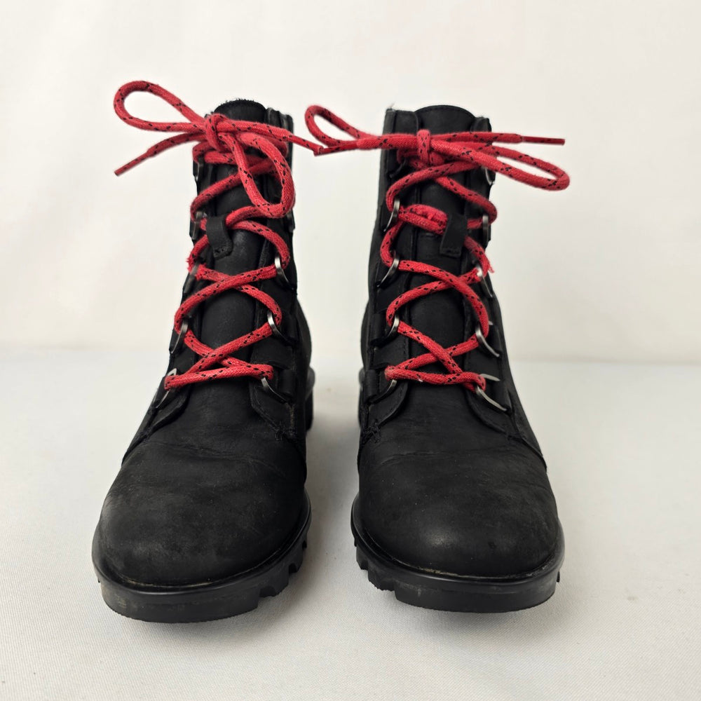 SOREL Phoenix Black Leather Waterproof Lace Up Boots Size 6.5