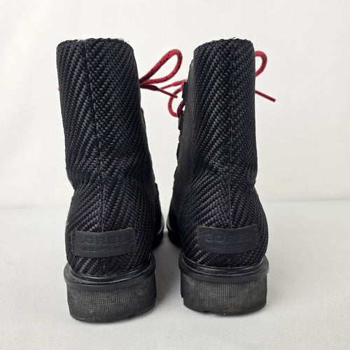SOREL Phoenix Black Leather Waterproof Lace Up Boots Size 6.5
