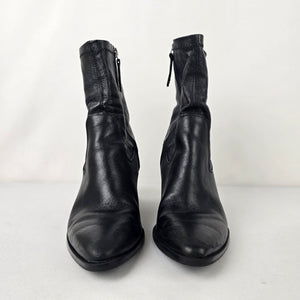 Zara Black Leather Block Heel Pointed Toe Ankle Boots Size 6.5
