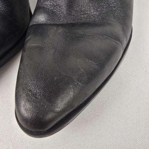 Zara Black Leather Block Heel Pointed Toe Ankle Boots Size 6.5