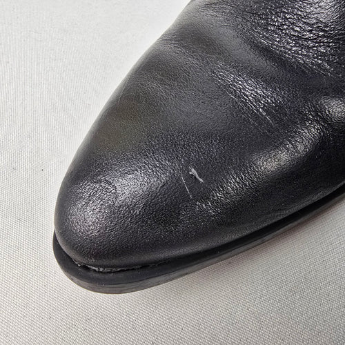 Zara Black Leather Block Heel Pointed Toe Ankle Boots Size 6.5